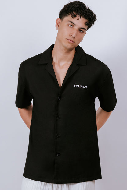 Chemise noir Oversize FRAINEZI – Broderie côté cœur & Flocage dos