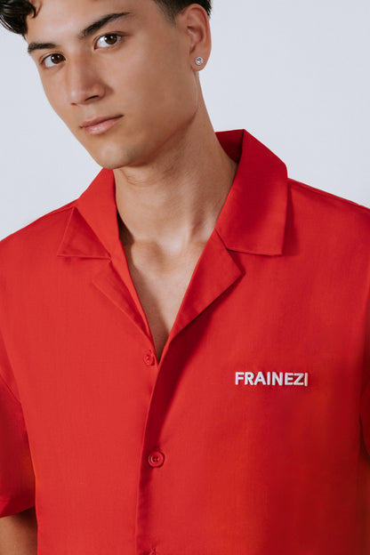 Chemise rouge Oversize FRAINEZI – Broderie côté cœur & Flocage dos
