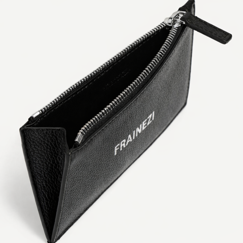 pochette zippée frainezi – cuir noir texturé