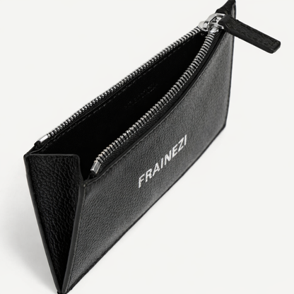 Pochette zippée FRAINEZI – Cuir noir texturé