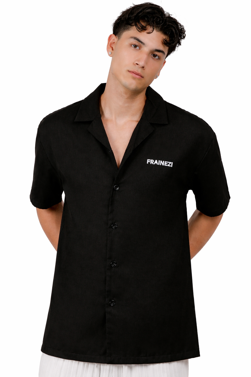 chemise noir oversize frainezi – broderie côté cœur & flocage dos