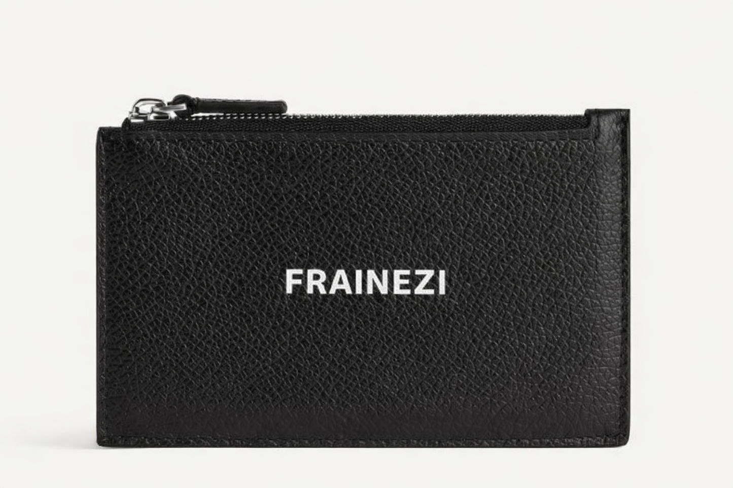 pochette zippée frainezi – cuir noir texturé