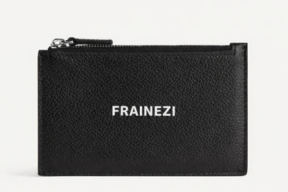 Pochette zippée FRAINEZI – Cuir noir texturé