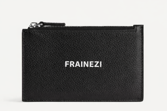 Pochette zippée FRAINEZI – Cuir noir texturé