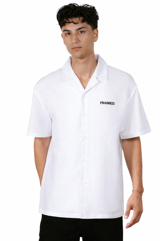 Chemise blanche Oversize FRAINEZI – Broderie côté cœur & Flocage dos