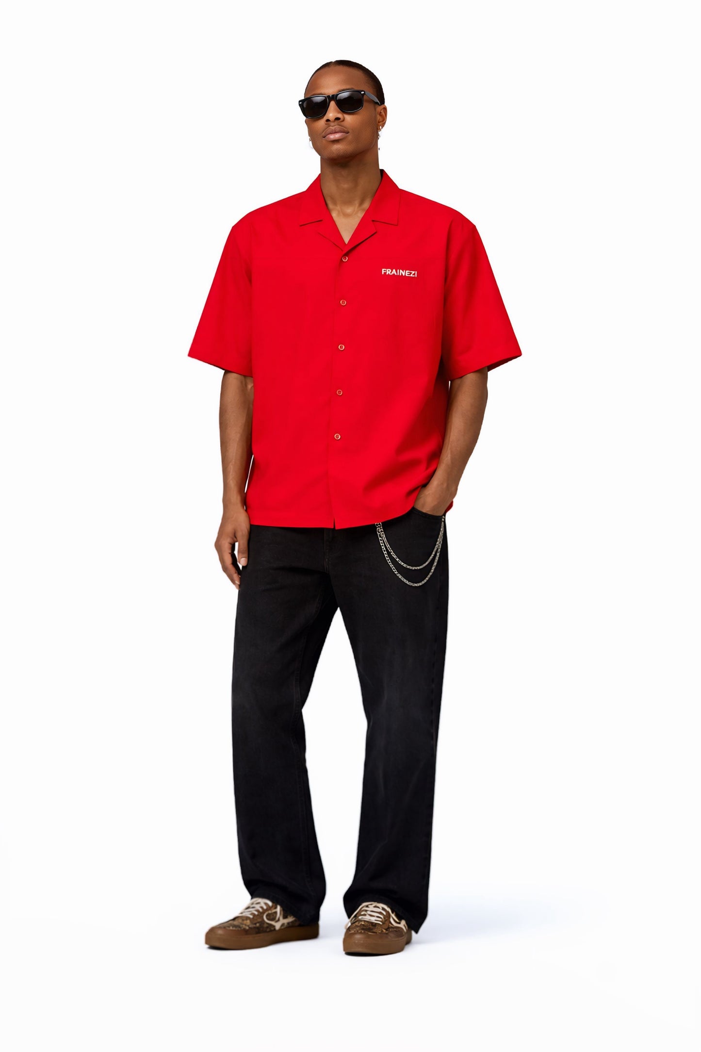 chemise rouge oversize frainezi – broderie côté cœur & flocage dos