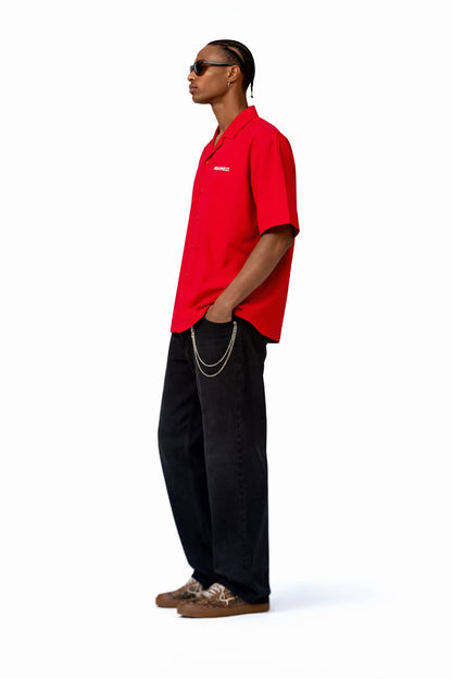Chemise rouge Oversize FRAINEZI – Broderie côté cœur & Flocage dos