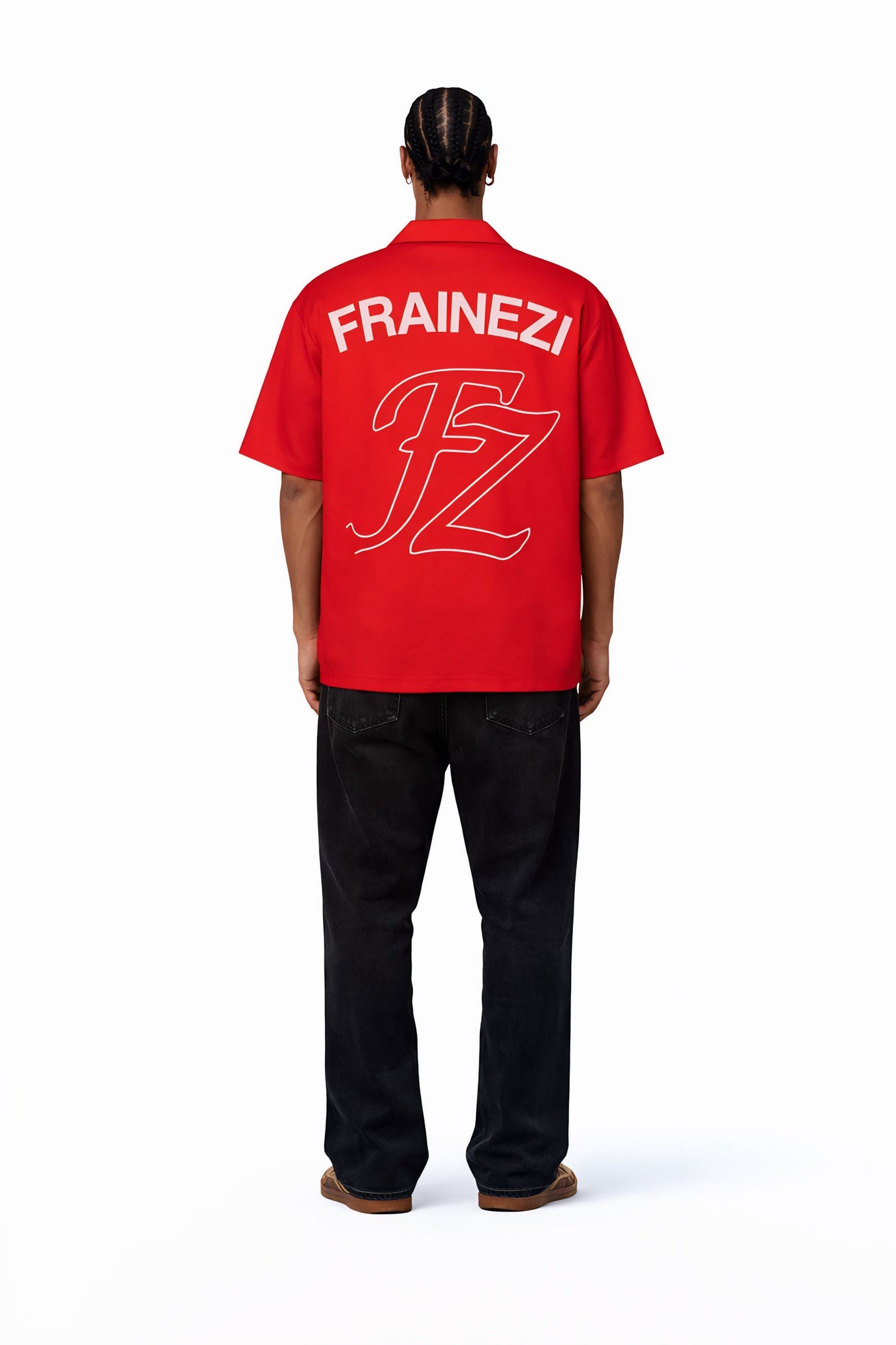 chemise rouge oversize frainezi – broderie côté cœur & flocage dos