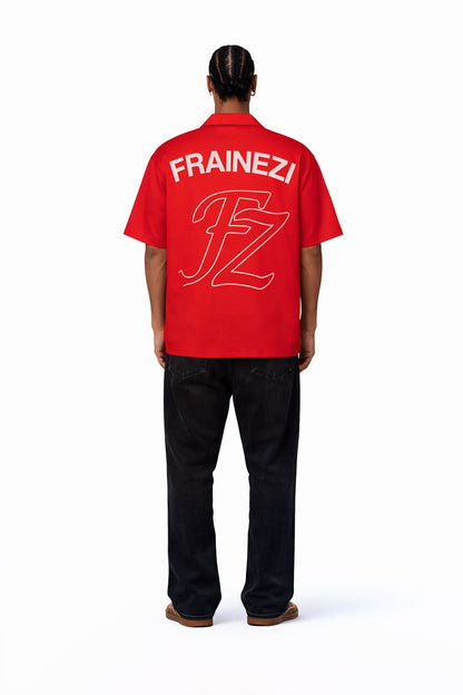 Chemise rouge Oversize FRAINEZI – Broderie côté cœur & Flocage dos