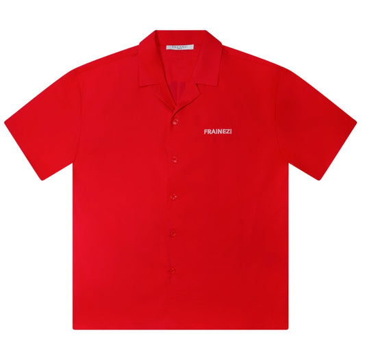 Chemise rouge Oversize FRAINEZI – Broderie côté cœur & Flocage dos